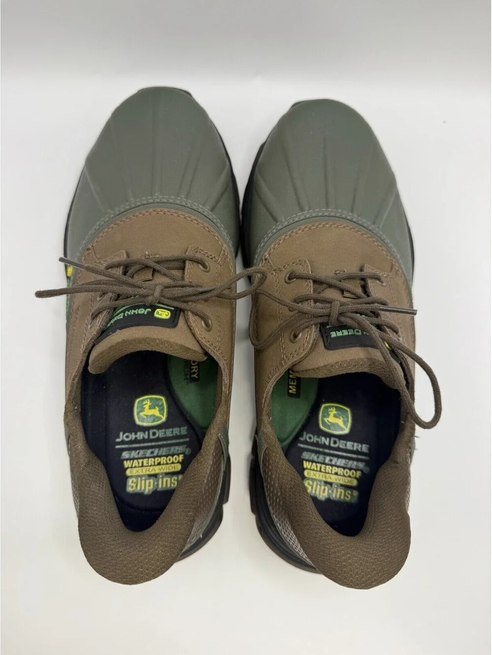 Skechers John Deere Waterproof Duck Shoes Men Sz 9.5 Olive Brown Slip Ins